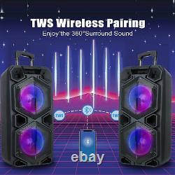 Dual 10 Woofer Portable FM Bluetooth Party Speaker Heavy Bass Sound with Mic USA