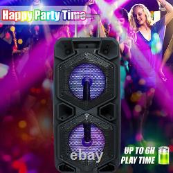 Dual 10 Woofer Portable FM Bluetooth Party Speaker Heavy Bass Sound with Mic USA