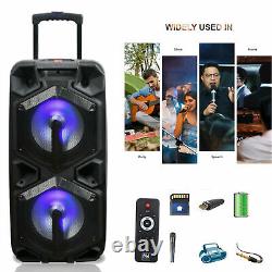 Dual 10 Woofer Portable FM Bluetooth Party Speaker Heavy Bass Sound with Mic USA