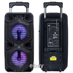 Dual 10 Woofer Portable FM Bluetooth Party Speaker Heavy Bass Sound with Mic USA