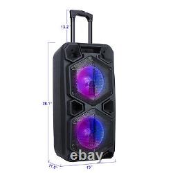 Dual 10 Woofer Portable FM Bluetooth Party Speaker Heavy Bass Sound with Mic USA