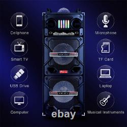 Dual 10 Woofers Portable Bluetooth Party Speaker Heavy Bass Sound System & Mic