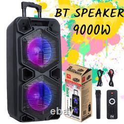 Dual Woofer 9000W Bluetooth Speaker Rechargable For Party FM Karaok DJ AUX Lot