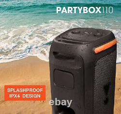 JBL PartyBox 110 Portable Bluetooth Splash Proof Speaker MIC Guitar Inputs