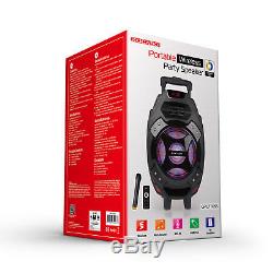 LED Portable Karaoke Bluetooth Party DJ 18 PA SPEAKER SYSTEM w Wireless Mic 25W
