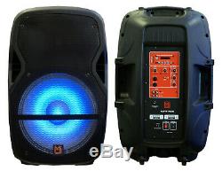 Mr Dj 15 Powered DJ PA Speaker System Mixer+Stands Bluetooth/USB/SD/LED