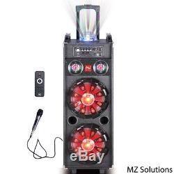 Nutek Dual 10 inch Portable Bluetooth Rechargeable PA Speaker Party Disco Lights