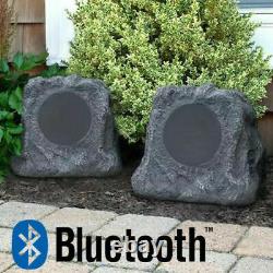 Outdoor Pair of Bluetooth Wireless Rock Speakers Waterproof Rechargeable Patio