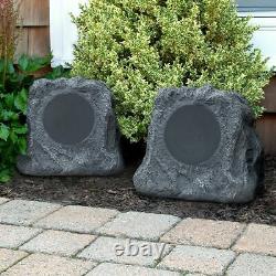 Outdoor Pair of Bluetooth Wireless Rock Speakers Waterproof Rechargeable Patio