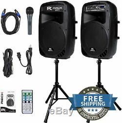 PA Speaker Stands Pair System 12 In Bluetooth Outdoor Dance Party Microphone Set