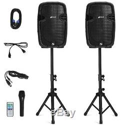 PA Speaker System Portable Bluetooth DJ Party 2 Tripod Stands Microphone