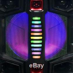 PORTABLE BLUETOOTH DUAL 12 DJ PA PARTY SPEAKER with LED LIGHTS MIC USB/SD