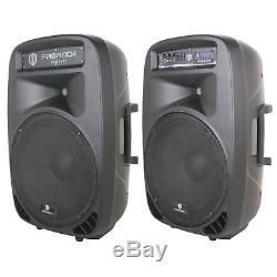 PRORECK 2000W 15 Powered DJ PA Speaker System Mixer+Stands Bluetooth/USB/SD/LED