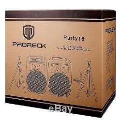 PRORECK 2000W 15 Powered DJ PA Speaker System Mixer+Stands Bluetooth/USB/SD/LED