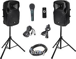 PRORECK Party 12 Inch Powered Speaker DJ System 1000W 2-Way PA Speaker Combo Set