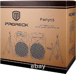 PRORECK Party Powered DJ Speaker System 15-Inch 2000W Bluetooth Portable System