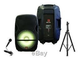 Pair MR DJ 15 4000W Powered Passive PA DJ Speakers Active Speaker Stands MIC