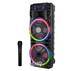 Party Bluetooth Speaker Rechargable Dual 12 LOUD Woofer FM Karaok MIC LED AUX