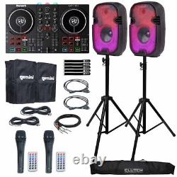 Party Rave LED Light 8 Powered Bluetooth Speakers Pair w Partymix DJ Controller