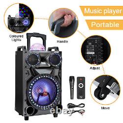 Portable 12 Bluetooth Speaker Subwoofer Heavy Bass Party System LED Mic AUX FM