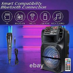 Portable 15'' Bluetooth Speaker Heavy Bass Sound Party DJ System withMic AUX FM
