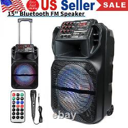 Portable 15 Bluetooth Speaker Subwoofer Heavy Bass Party Mic AUX DJ System