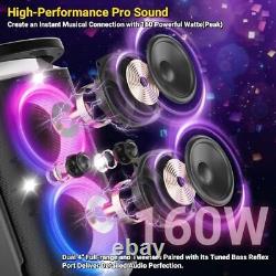 Portable Bluetooth Party Speaker 160W Peak Powerful Loud Sound Deep Bass