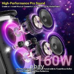 Portable Bluetooth Party Speaker 160W Peak Powerful Loud Sound Deep Bass Boombox