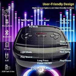 Portable Bluetooth Party Speaker 160W Peak Powerful Loud Sound Deep Bass Boombox