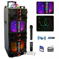 Portable Bluetooth Party Speaker Dual 12 Subwoofer LED Lights Remote Microphone