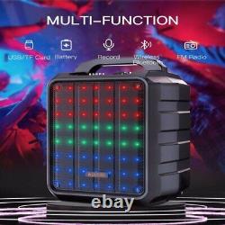 Portable Bluetooth Speaker 2-Way PA Speaker System Party With2 Wireless Microphone