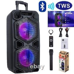 Portable Bluetooth Speaker Dual 10 Subwoofer FM/AUX System Party with Mic 9000W
