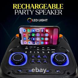 Portable Bluetooth Speaker Dual 10 Subwoofer Heavy Bass Party DJ System FM Mic