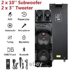 Portable Dual 10 Bluetooth Speaker Subwoofer Party DJ System Mic AUX FM