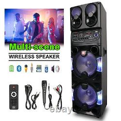 Portable Dual 10'' Subwoofer Bluetooth Party Speaker USB FM Radio Karaok LED Mic