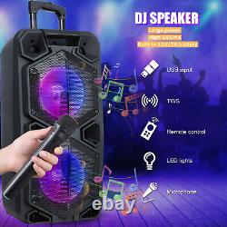 Portable Dual 10'' Subwoofer Bluetooth Party Speaker USB FM Radio Karaok LED Mic
