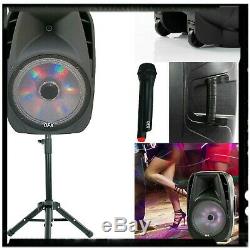 Portable Party Speaker Bluetooth Loud 15 in 7500 Watts Wireless Mic & Stand