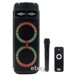 Powered Portable 2x6.5 Inch Party Karaoke Speaker LED Bluetooth, Mic & Remote