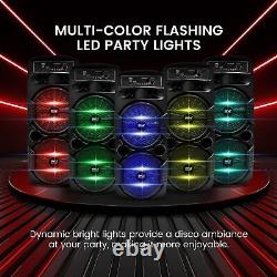 Pyle Bluetooth PA Party Speaker System 600W Rechargeable Outdoor Portable LED