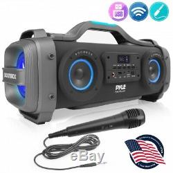 Pyle PBMSPG148 Bluetooth BoomBox Karaoke Speaker System Flashing DJ Party Lights