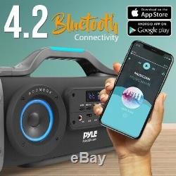 Pyle PBMSPG148 Bluetooth BoomBox Karaoke Speaker System Flashing DJ Party Lights