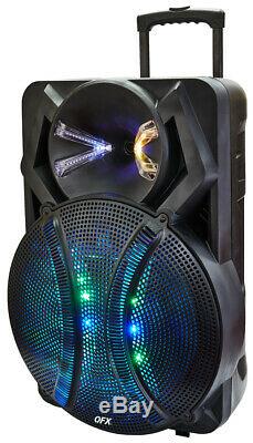 QFX 18 Party PA Speaker LED Lights Guitar RCA USB SD Micro SD Input FM with Mic