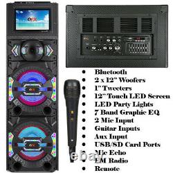 QFX 2 x 12 Bluetooth Party PA Karaoke Speaker System Touch Screen 11 Tablet FM