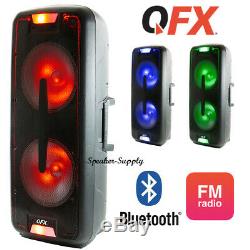 QFX Dual 12 Portable Party PA Speaker Party Lights Bluetooth FM USB Input + Mic