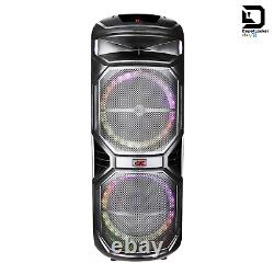 QFX PBX-1515 15 Dual BT Rechargeable Party Speaker with Led Lights + 2 Wired Mics
