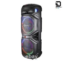 QFX PBX-1515 15 Dual BT Rechargeable Party Speaker with Led Lights + 2 Wired Mics