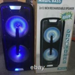 Rechargable 6000W Bluetooth Speaker Dual 12 Woofer Party FM Karaok DJ LED AUX