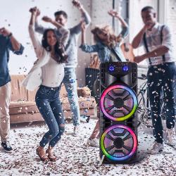 Rechargeable Bluetooth 12inch Double Subwoofer Portable Party Speaker with LED Mic
