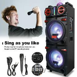Rechargeable Bluetooth Dual 10 Subwoofer Portable Party Speaker With Lights SD FM