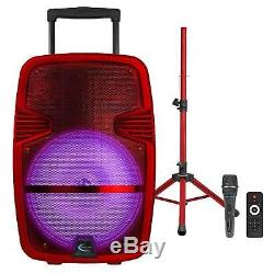 Red Rechargeable Portable LED Party Speaker with Bluetooth, Microphone & Tripod